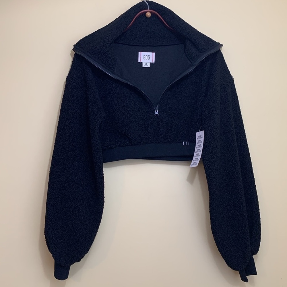 Urban Outfitters Black BDG NWT New Leaf Quarter-Zip Cropped Sweater Jacket Top S - Picture 3 of 17